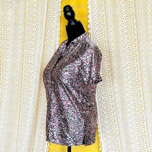 Vintage Shapely Y2k Floral Shiny Nylon Blouse Size 8